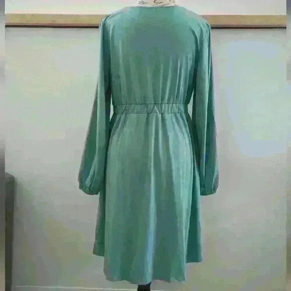 AMAZON  | Women's Bluish/Green Button Down Long Sleeved V-Neck Mini Dress - Picture 3 of 3